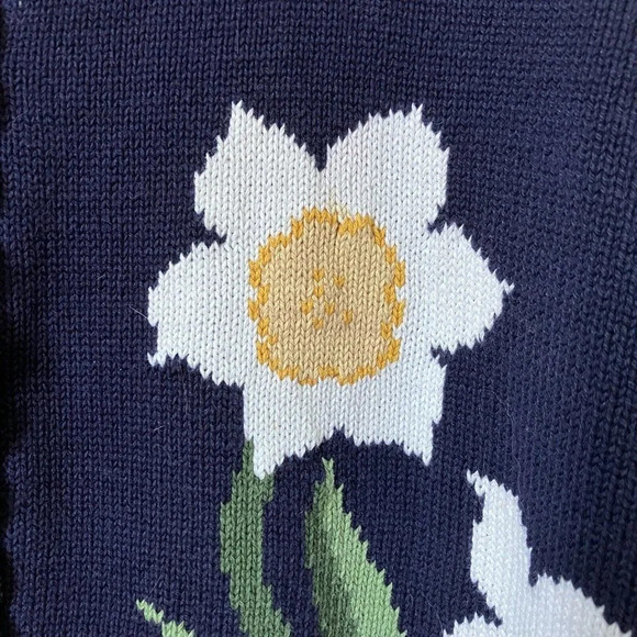 Vintage Aston Cardigan Womens XL Daffodil Gardener Granny Blue Knit Sweater - Picture 5 of 6